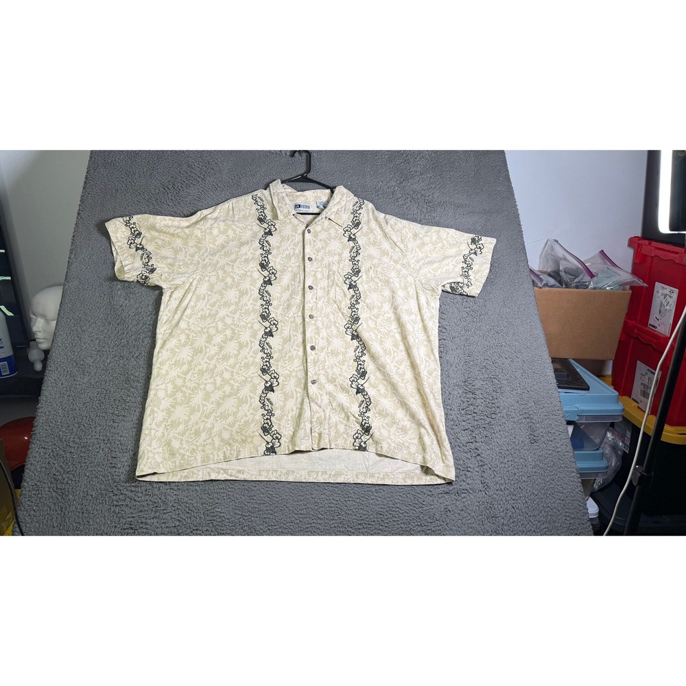 UNTIED Beige Hawaiian Shirt Palm Tree Floral Button Up Tropical‎ Men's 3XL